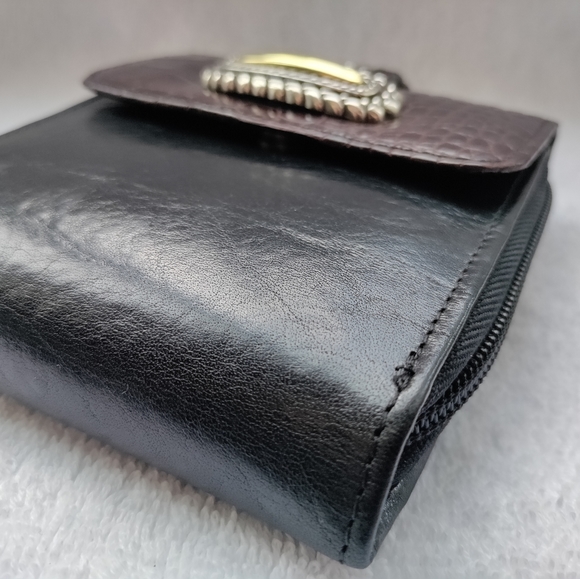 Brighton | Two Toned Leather Black & Brown Silver & Gold Tri-Fold Wallet - Picture 13 of 14